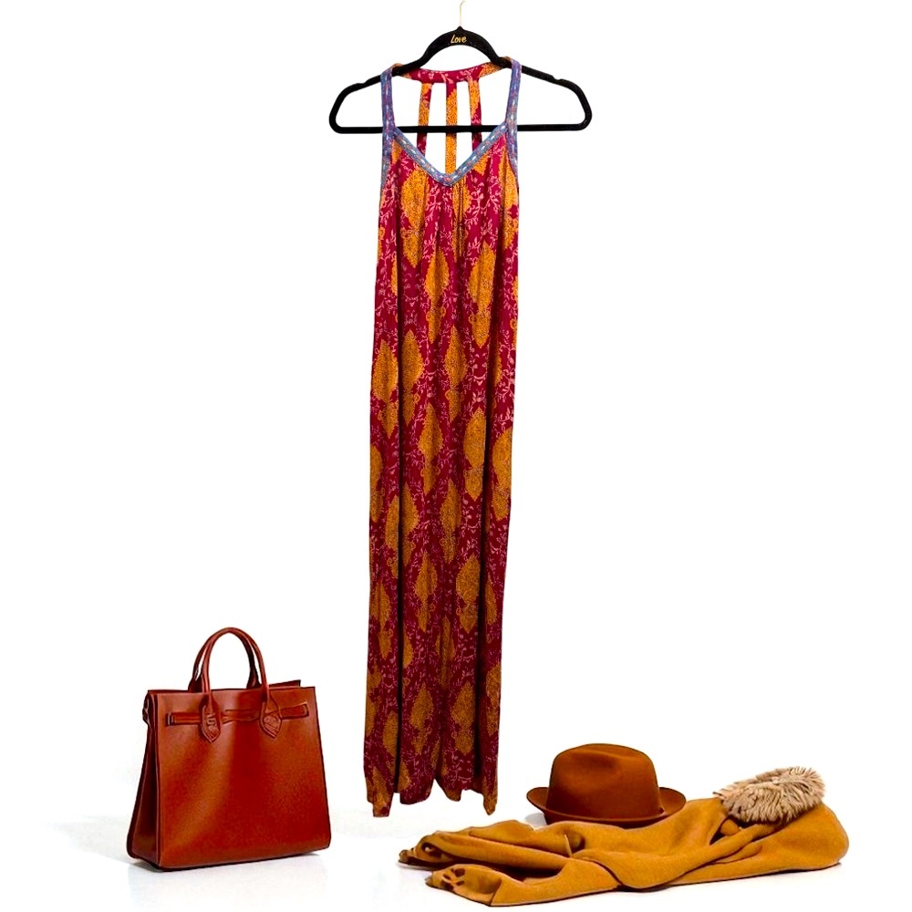 Xhilaration-Boho Maxi Dress Sleeveless 60s Vintage-Inspired Festival Style (M)